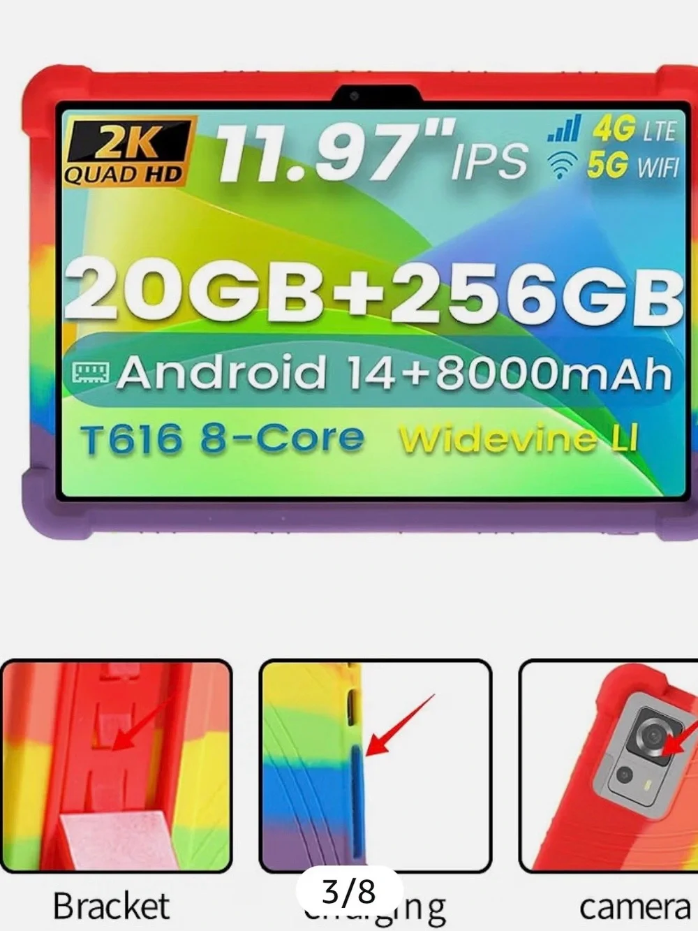 Rainbow colored Android Tablet Soft Cover- 11.97